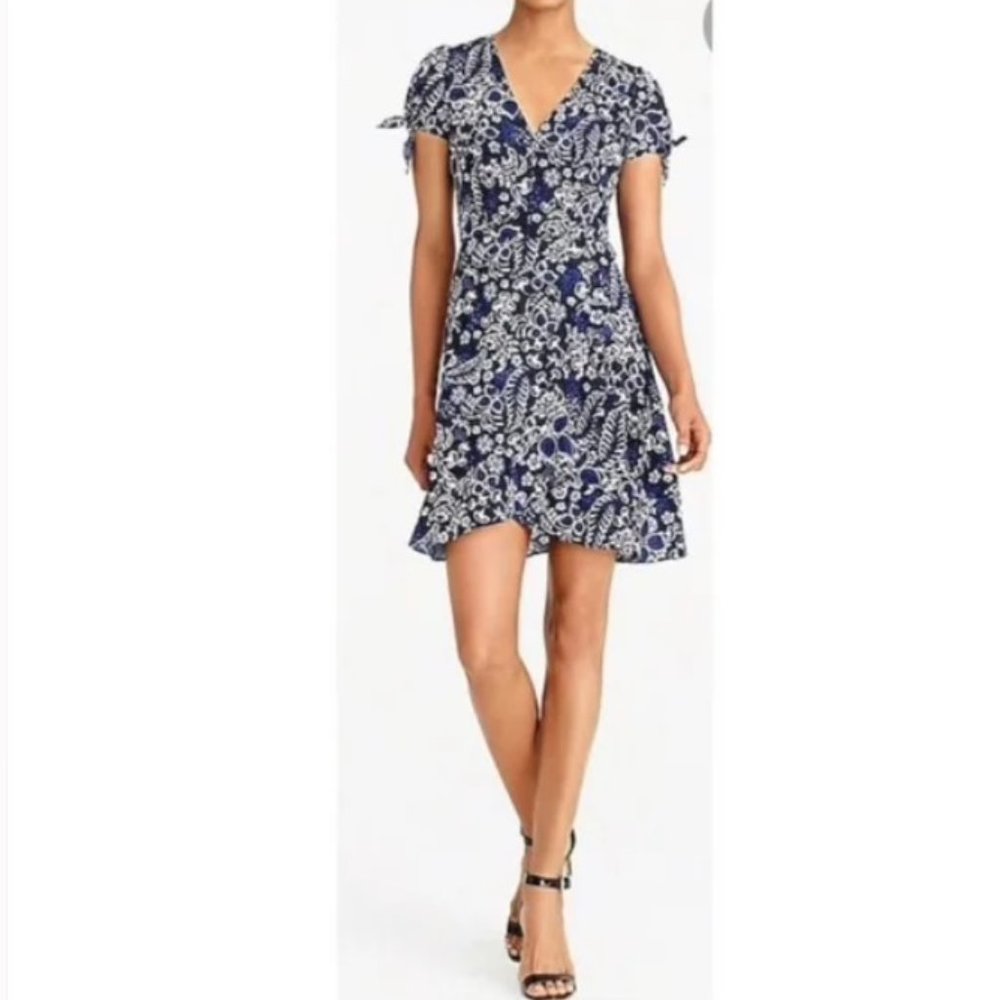 J. Crew Navy Blue Floral Wrap Dress, size 00